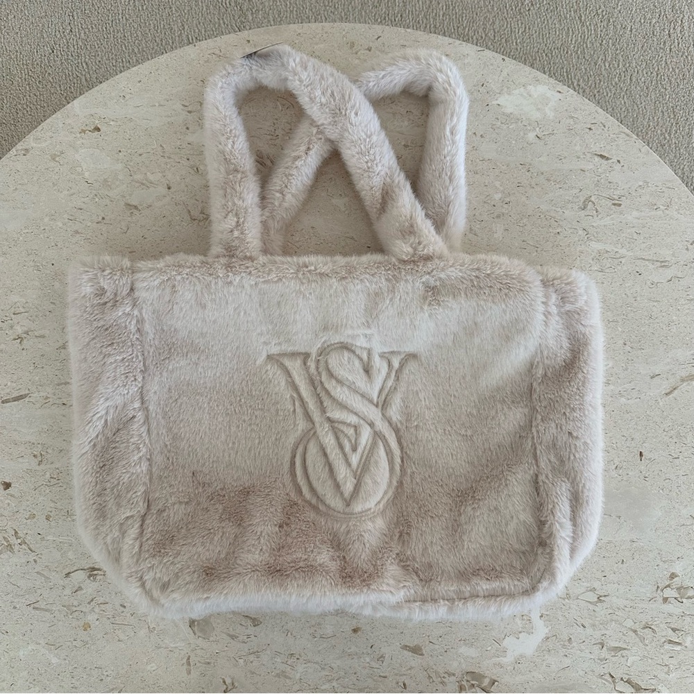 Victoria Secret Cream Faux Fur Tote